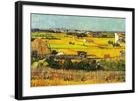 Harvest At La Crau with Montmajour In The Background-Vincent van Gogh-Framed Art Print