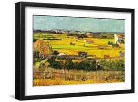 Harvest At La Crau with Montmajour In The Background-Vincent van Gogh-Framed Art Print