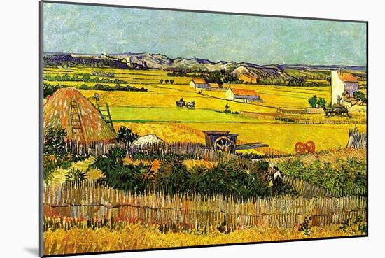 Harvest At La Crau with Montmajour In The Background-Vincent van Gogh-Mounted Art Print