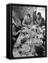 Harvest Farm Hands Eating Lunch Served by Their Wives in Kitchen of Farmhouse-Alfred Eisenstaedt-Framed Stretched Canvas