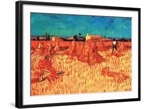 Harvest in Provence of Wheat Field with Sheaves, c.1888-Vincent van Gogh-Framed Art Print