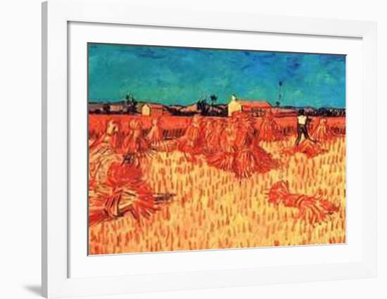 Harvest in Provence of Wheat Field with Sheaves, c.1888-Vincent van Gogh-Framed Art Print