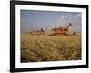 Harvest Story: Combines Harvest Wheat at Ranch in Texas-Ralph Crane-Framed Photographic Print