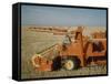Harvest Story: Combines Harvest Wheat at Ranch in Texas-Ralph Crane-Framed Stretched Canvas