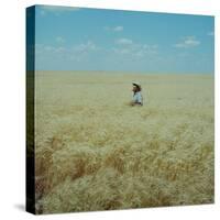 Harvest Story: Farmer Stands Chest Deep in Wheat, Texas-Ralph Crane-Stretched Canvas