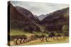 Harvest Time, Llyn Crafnant, North Wales, 1869 (W/C on Paper)-George Wallis-Stretched Canvas