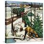 "Harvesting Christmas Trees,"December 1, 1942-Francis Chase-Stretched Canvas