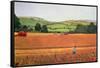 Harvesting in the Cotswolds-Maggie Rowe-Framed Stretched Canvas