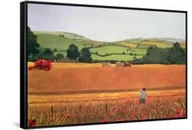 Harvesting in the Cotswolds-Maggie Rowe-Framed Stretched Canvas