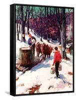 "Harvesting Maple Sap,"March 1, 1940-B. Summers-Framed Stretched Canvas