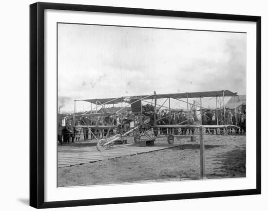 Harvey Crawford and Biplane at Tacoma (September 28, 1912)-Marvin Boland-Framed Giclee Print