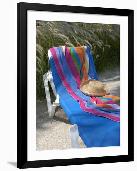 Hat and Towel on Lounge Chair, Aruba, Caribbean-Lisa S. Engelbrecht-Framed Photographic Print