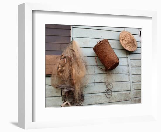 Hat, Basket, and Fishing Net Hanging Outside Iban Longhouse, Sarawak, Borneo, Malaysia-Jay Sturdevant-Framed Photographic Print