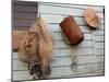 Hat, Basket, and Fishing Net Hanging Outside Iban Longhouse, Sarawak, Borneo, Malaysia-Jay Sturdevant-Mounted Photographic Print