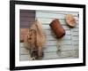 Hat, Basket, and Fishing Net Hanging Outside Iban Longhouse, Sarawak, Borneo, Malaysia-Jay Sturdevant-Framed Photographic Print