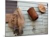 Hat, Basket, and Fishing Net Hanging Outside Iban Longhouse, Sarawak, Borneo, Malaysia-Jay Sturdevant-Mounted Photographic Print