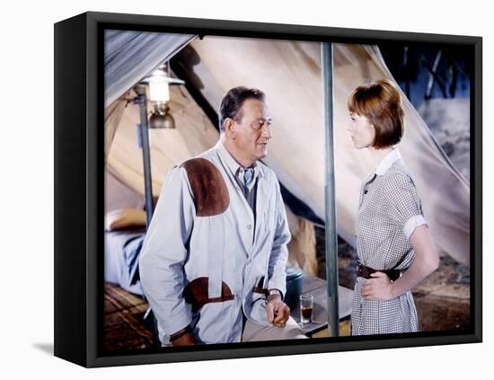 HATARI !, 1962 directed by HOWARD HAWKS John Wayne and Elsa Martinelli (photo)-null-Framed Stretched Canvas