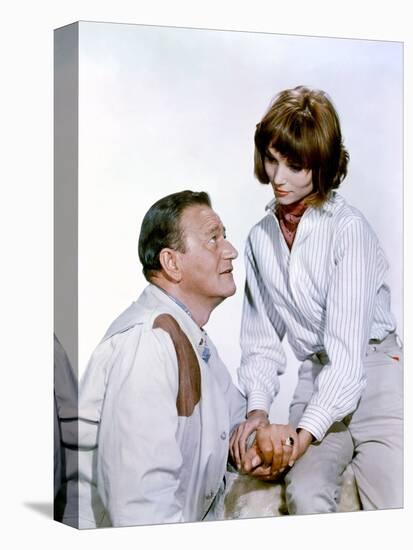 HATARI !, 1962 directed by HOWARD HAWKS John Wayne and Elsa Martinelli (photo)-null-Stretched Canvas