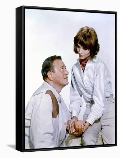 HATARI !, 1962 directed by HOWARD HAWKS John Wayne and Elsa Martinelli (photo)-null-Framed Stretched Canvas