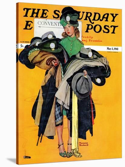 "Hatcheck Girl" Saturday Evening Post Cover, May 3,1941-Norman Rockwell-Stretched Canvas