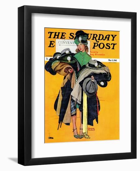 "Hatcheck Girl" Saturday Evening Post Cover, May 3,1941-Norman Rockwell-Framed Premium Giclee Print