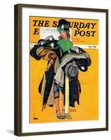 "Hatcheck Girl" Saturday Evening Post Cover, May 3,1941-Norman Rockwell-Framed Giclee Print