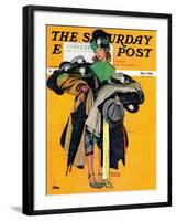 "Hatcheck Girl" Saturday Evening Post Cover, May 3,1941-Norman Rockwell-Framed Giclee Print