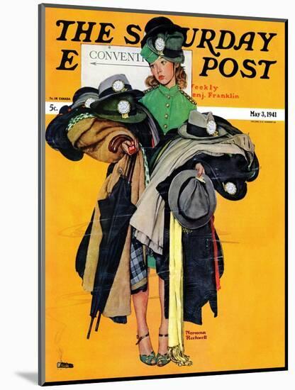 "Hatcheck Girl" Saturday Evening Post Cover, May 3,1941-Norman Rockwell-Mounted Giclee Print