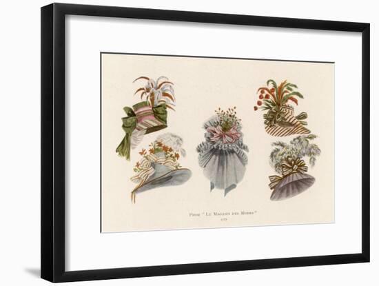 Hats Profusely Ornamented with Feathers Bows Ribbons and Flowers-null-Framed Art Print