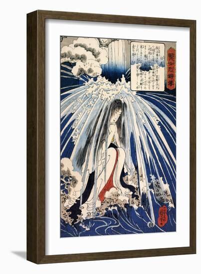 Hatsuhana Doing Penance under the Tonosawa Waterfall-Kuniyoshi Utagawa-Framed Giclee Print