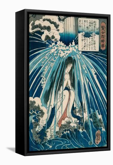 Hatsuhana in Prayer under the Gongen Waterfall at Hakone from the Series 'Stories of Wise Women and-Utagawa Kuniyoshi-Framed Stretched Canvas