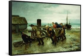 Hauling a Ship-Henry Bacon-Framed Stretched Canvas