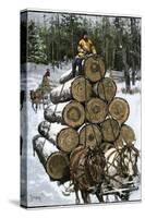 Hauling Logs with a Horse-Drawn Sledge in Northern Wisconsin, 1880s-null-Stretched Canvas