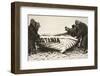 Hauling one of the 'Lusitania's' lifeboats onto the beach, Ireland, 8 May 1915-Clarke & Hyde-Framed Photographic Print