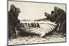 Hauling one of the 'Lusitania's' lifeboats onto the beach, Ireland, 8 May 1915-Clarke & Hyde-Mounted Photographic Print