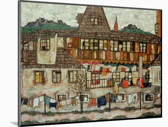 Haus mit trocknender Waesche (House with drying laundry), 1917-Egon Schiele-Mounted Giclee Print