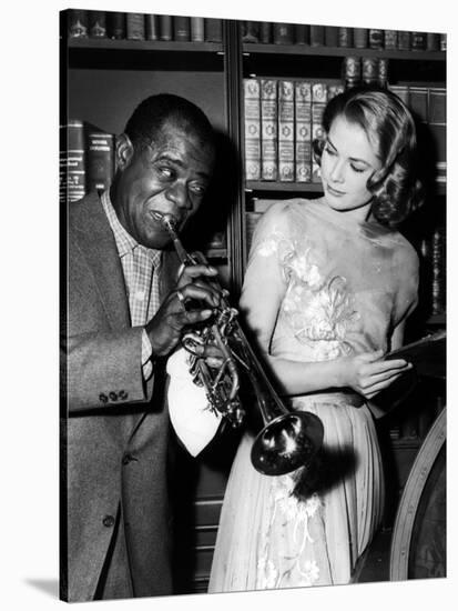 Haute societe, HIGH SOCIETY by CharlesWalters with Louis Armstrong and Grace Kelly, 1969 (b/w photo-null-Stretched Canvas