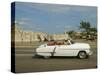 Havana, Classic Vintage American Car Driving on the Malecon, Havana, Cuba-Paul Harris-Stretched Canvas