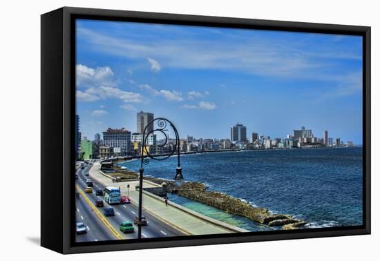 Havana, Cuba. Malecon along water-Bill Bachmann-Framed Stretched Canvas