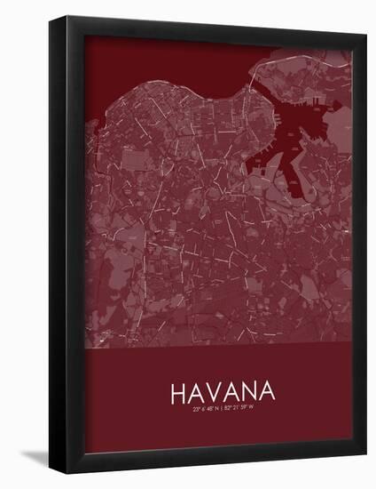 Havana, Cuba Red Map-null-Framed Poster