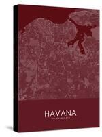 Havana, Cuba Red Map-null-Stretched Canvas