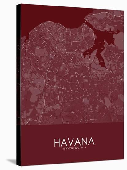 Havana, Cuba Red Map-null-Stretched Canvas