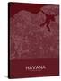 Havana, Cuba Red Map-null-Stretched Canvas