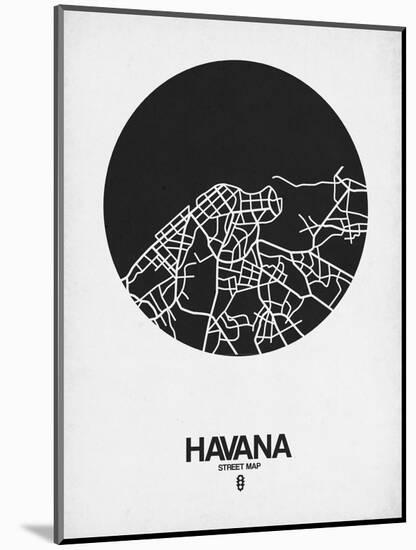 Havana Street Map Black on White-NaxArt-Mounted Art Print