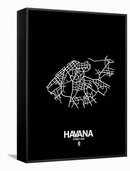 Havana Street Map Black-NaxArt-Framed Stretched Canvas