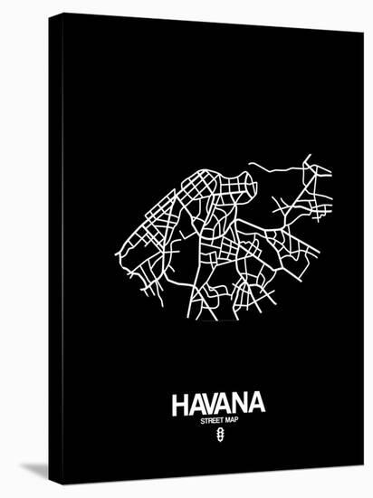 Havana Street Map Black-NaxArt-Stretched Canvas