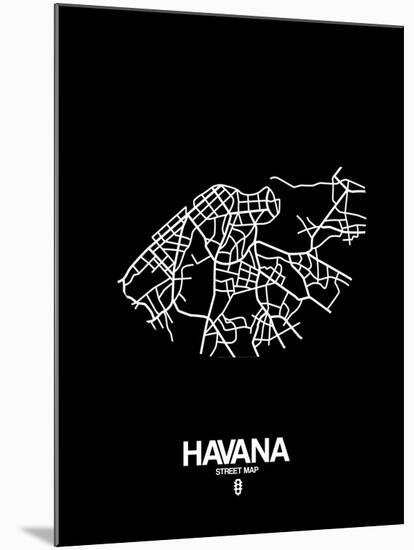 Havana Street Map Black-NaxArt-Mounted Art Print