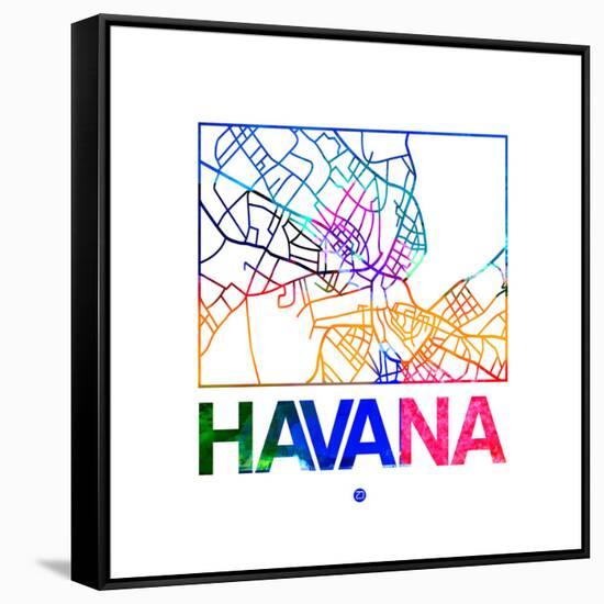 Havana Watercolor Street Map-NaxArt-Framed Stretched Canvas