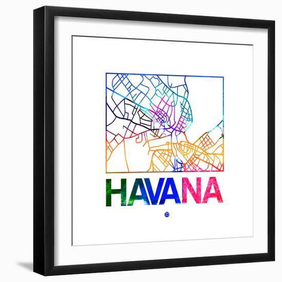 Havana Watercolor Street Map-NaxArt-Framed Premium Giclee Print