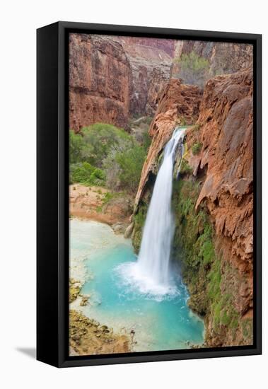 Havasu Waterfall on the Havasupai Reservation in Arizona, USA-Chuck Haney-Framed Stretched Canvas